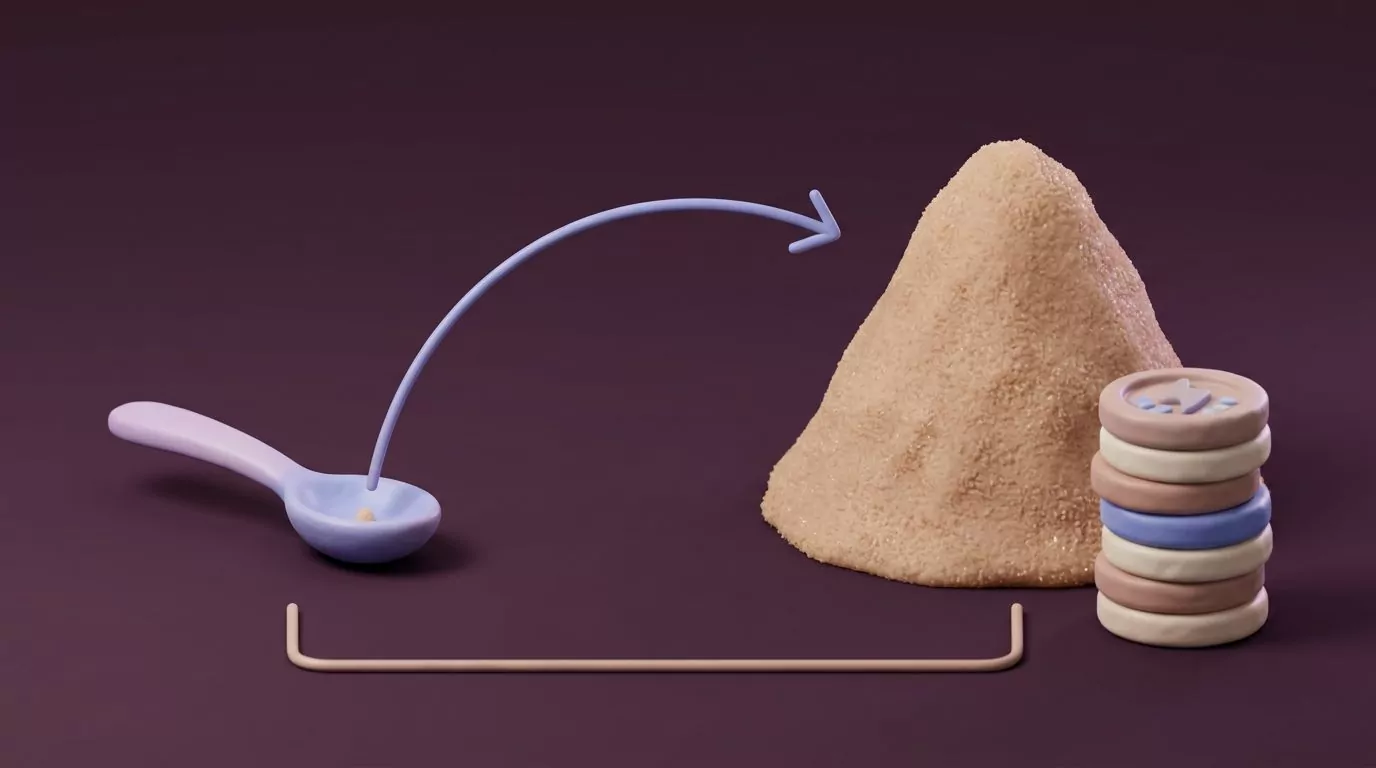 One teaspoon of brown sugar beside a mountain roughly 30 times bigger, the amount needed for 10% of the calcium Daily Value