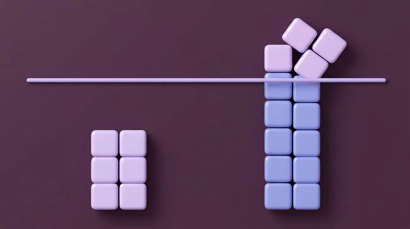 Sugar cube reference block resting under a daily limit line beside a taller stack that breaks through it