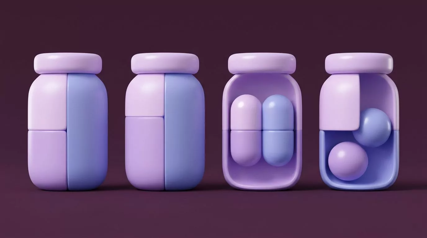 Four sweetener jars by fructose share: table sugar as a bonded pair, high fructose corn syrup as loose halves